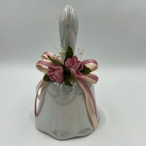 Bell , Vintage iridescent bell. Pink floral, white iridescent